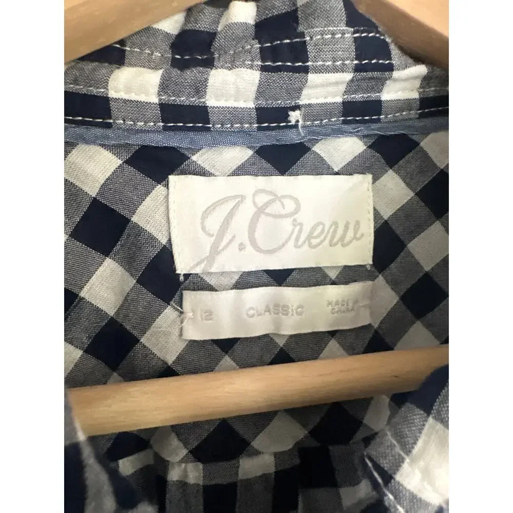 J. Crew Classic Fit Button Down Shirt in Crinkle Gingham Navy White Size 12